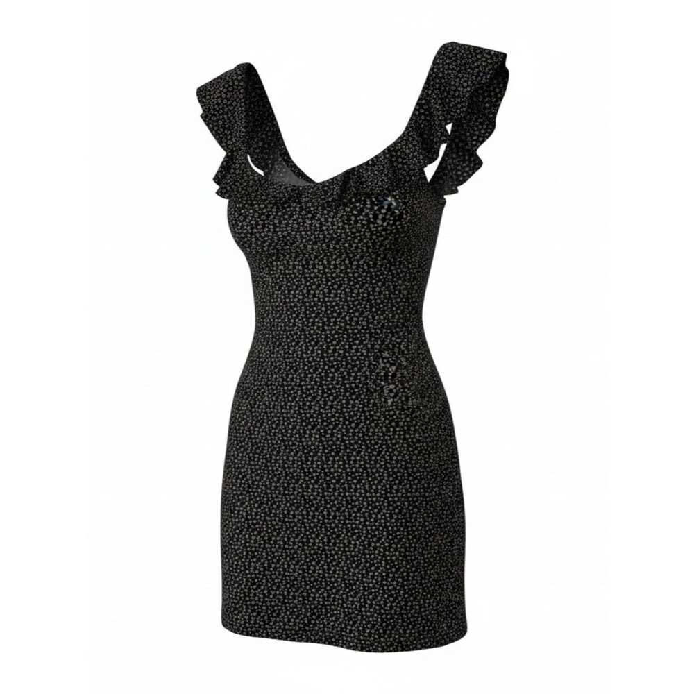 Kimchi Blue Black Mini Dress w/ Tiny Gold Ditsy Print and Ruffle Straps - S